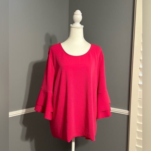Lane Bryant Hot Pink Blouse Shirt with Ruffle Bell Sleeves Size 22/24 - Picture 1 of 9